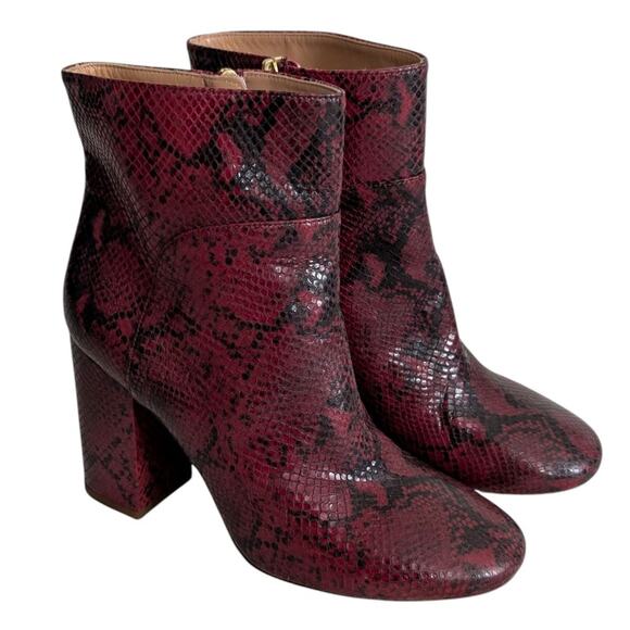 Twin-Set Shoes - Twin-Set Leather Ankle Boots in Red Python Print Size 40 / US 10